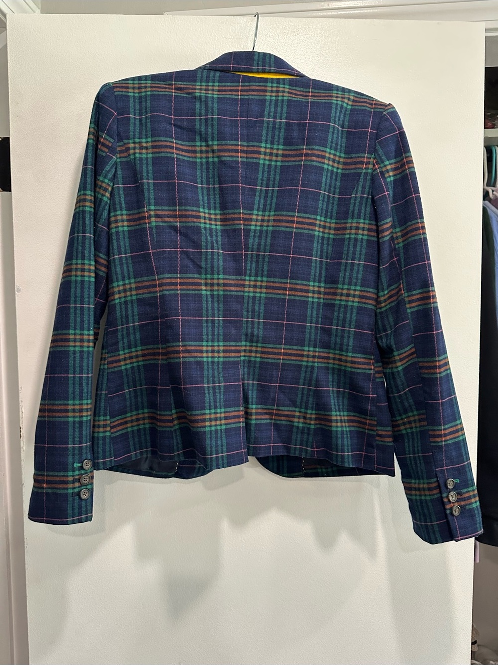 Vintage Merona Navy and Green Plaid Single-Button Blazer - Picture 2 of 8